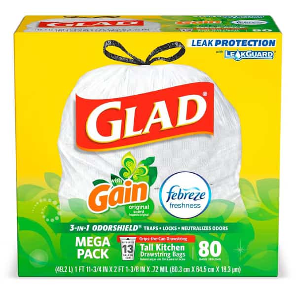 13 gal Trash Bags, 24 in x 27.38 in, Extra Heavy-Duty, .95 Mil, White, 240 PK