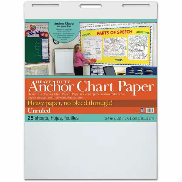Heavy Duty Anchor Chart Paper, White, Unruled 24" x 32", 25 Sheets