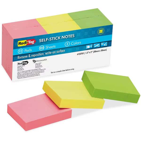 SelfStick Recycled Neon Notes, Assorted, 12PK