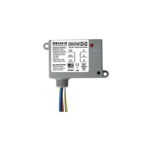 Enclosed Pre-Wired Relay, 20A@277VAC, SPDT, Application: Power, RIB, Mfr# RIB2401B