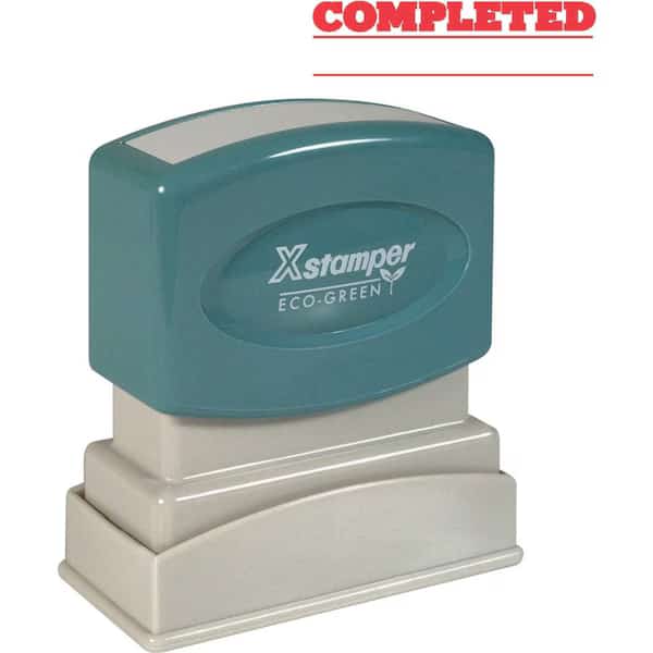 Xstamper Pre-Inked Message Stamp, COMPLETED, 1-5/8" x 1/2", Red