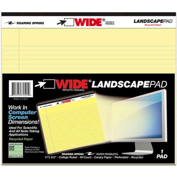 Wide College Ruled Landscape Legal Pad, 11 x 95 40 Sheets, Canary, Canary