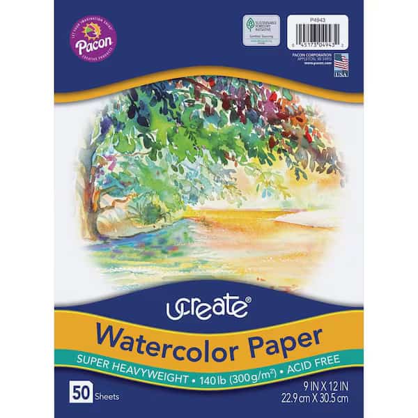 Watercolor Paper, White, 140 lb., 9in. x 12in., 100PK