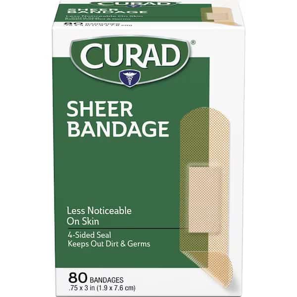 Sheer Bandage Strips, 3/4"X3", Clear, PK80