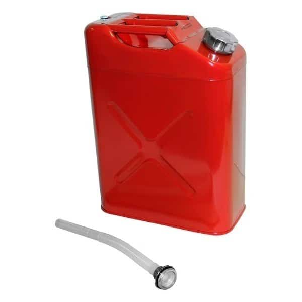 Gas Can, Galvanized Steel Jerry Can, 5.4 Gal, Includes Plastic Pour Spout, Red, Gasoline