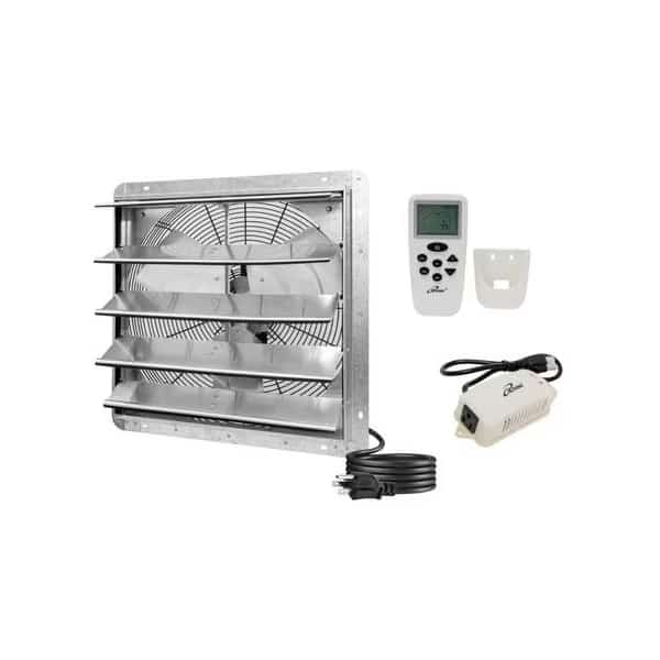 Silver 20 in. 3368 CFM Smart Remote Shutter Exhaust Fan with Thermostat, Humidistat, Variable Speed