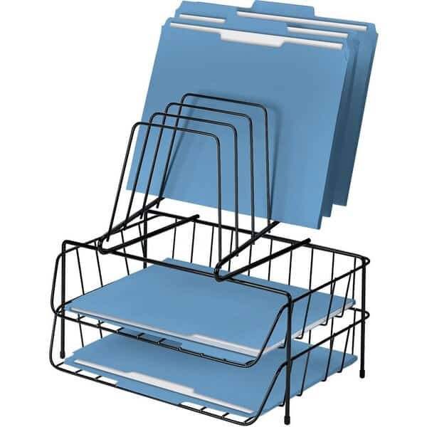 Desktop Organizer, Black, Steel, 13.9" W, 14" H, 10.1" D, 6 Number of Compartments