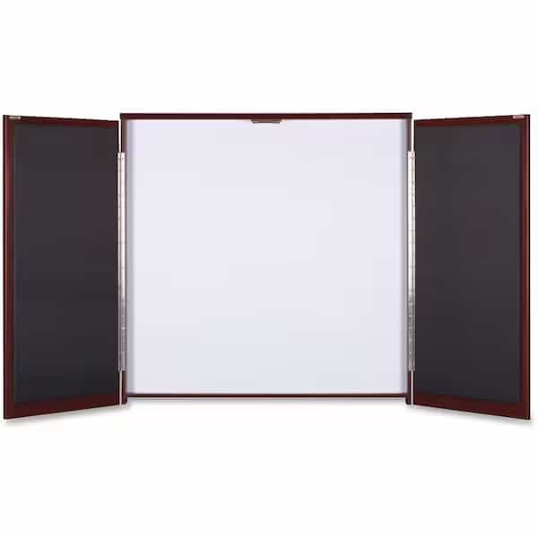 Lorell Presentation Cabinet - Drywipe Whiteboard, Hinged Door w/Mahogany Frame, 47-1/3"W x 47-1/3"H