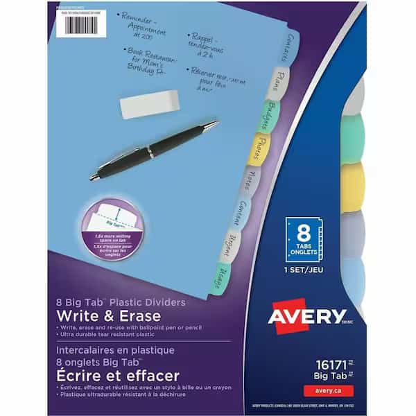 Dividers, Write-On, 8Tab, Mlti 8PK