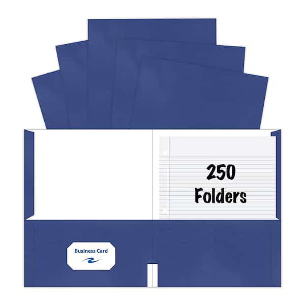 Case of Dark Blue Paper Pocket Folders, 11.75"x9.5", Twin Pockets hold 25 sheets ea, 11 pt tag board, PK250