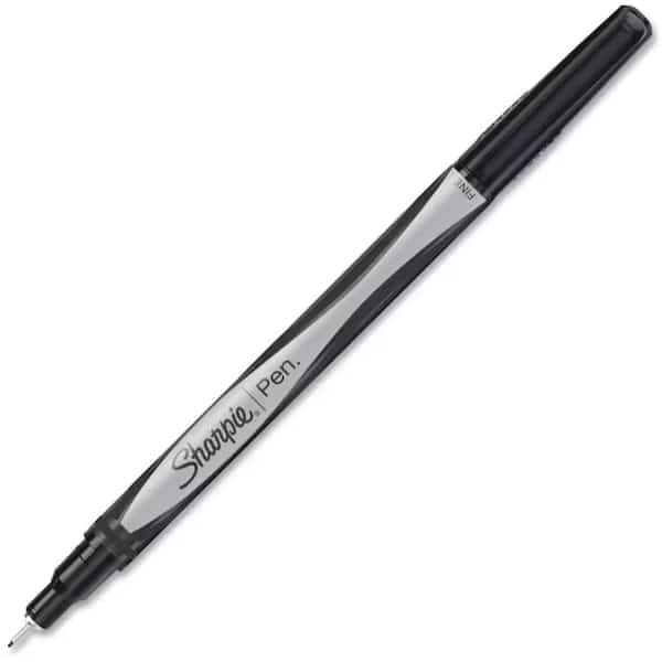 Water-Resistant Ink Porous Point Felt Tip Pen, Stick, Fine 0.4 mm, Black Ink, Black Barrel, PK4