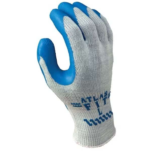 Industrial Gloves, L, Knit Wrist Cuff, Natural Rubber Coating, BlueLight Gray