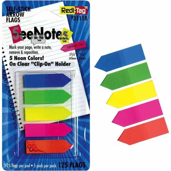 Plain Writeon Arrow Flags in Holder, Assorted, 125PK