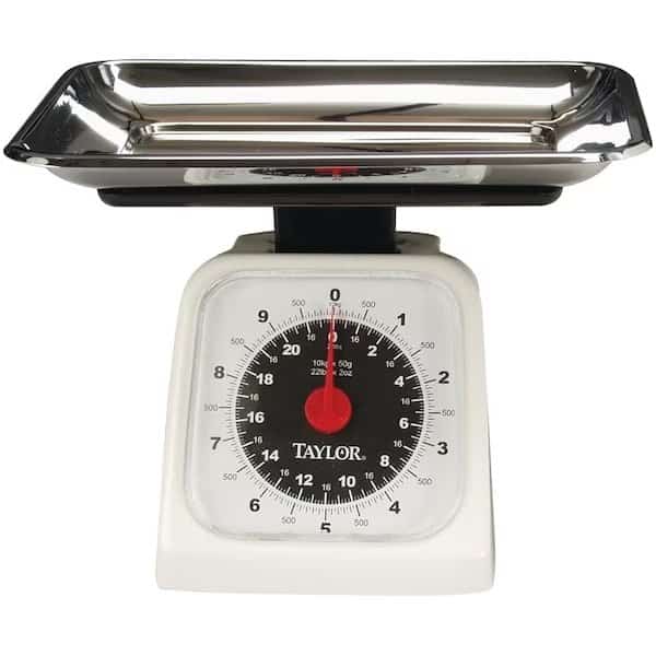 Kitchen Scale, 22 lb Capacity, Analog Display, Stainless Steel Platform, Styrene Housing Material
