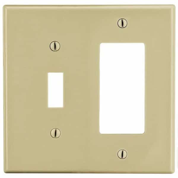 Toggle Switch/Rocker Wall Plate, Number of Gangs: 2 Plastic, Smooth Finish, Ivory, HUBBELL, Mfr# PJ126I