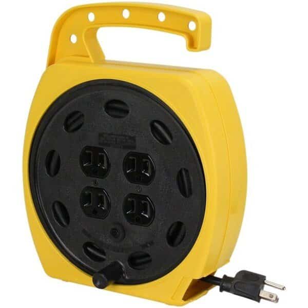 Cord Reel With Hand Lamp, Hand Operated, 16 AWG, 25 ft Length