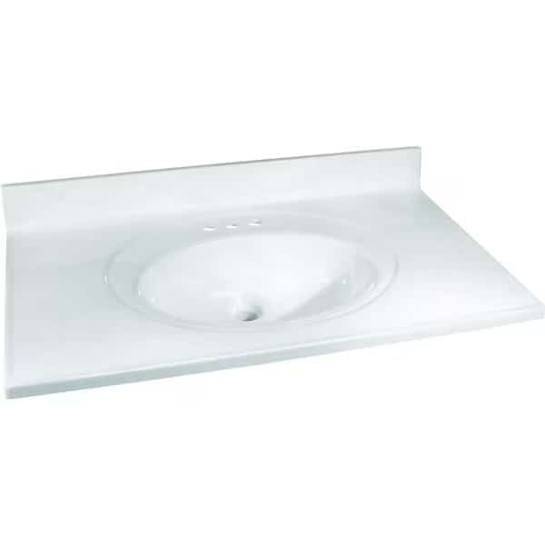Vanity Top, 37 in OAL, 22 in OAW, Marble, White, Countertop Edge