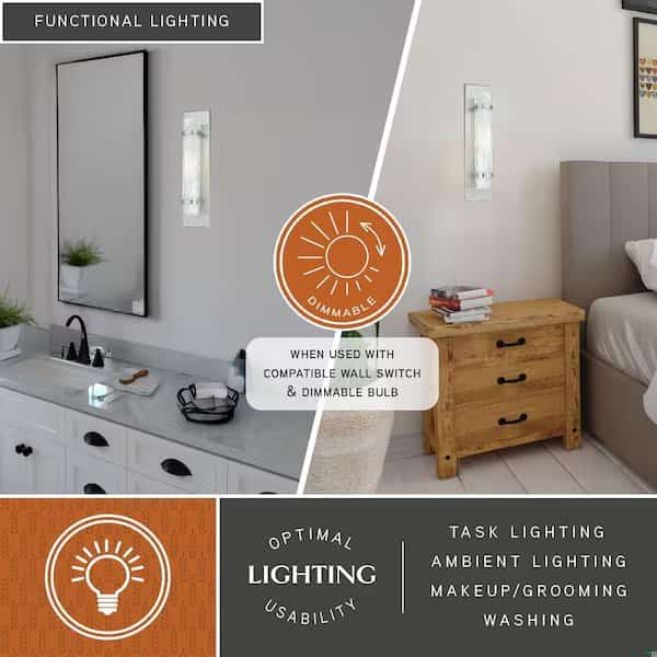 Vilo 1 Light Satin Nickel Cylinder Flush ADA Wall Sconce White Glass