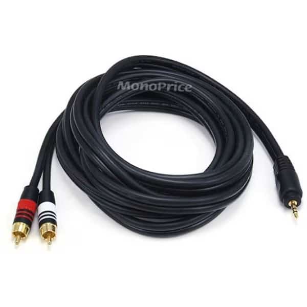 A/V Cable, 3.5mm(M)/2 RCA(M),10ft, Mfr#: 5599, MONOPRICE