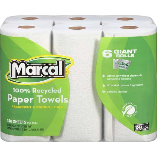 U-Size-It Perforated Roll Paper Towels, 2 Ply, 140 Sheets, White, MARCAL, Mfr# 6181