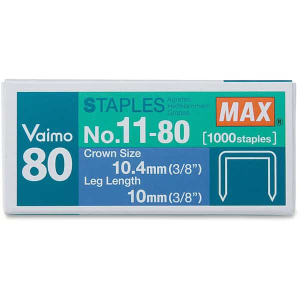 Heavy Duty Staples, Flat Crown, 3/8 in Leg L, Steel, Max Usa, Mfr#: NO1180