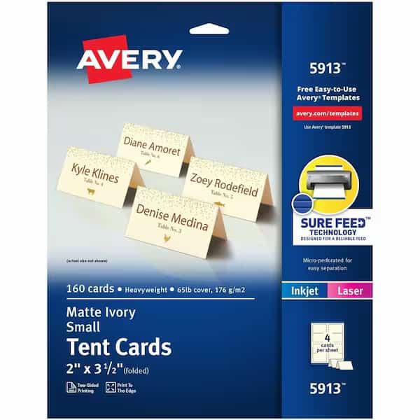 Avery, Small Tent Card, Ivory, 2 X 3 1/2, 160PK