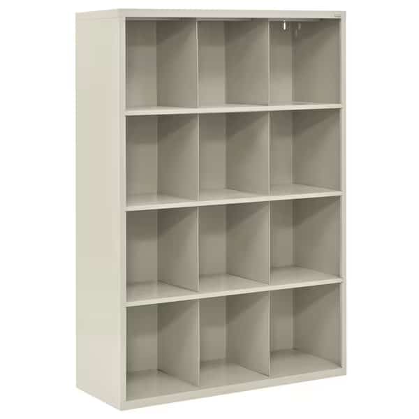 Wood Cubbie Cabinet, 18 in D x 66 in H x 46 in W, 4 Shelves, Putty
