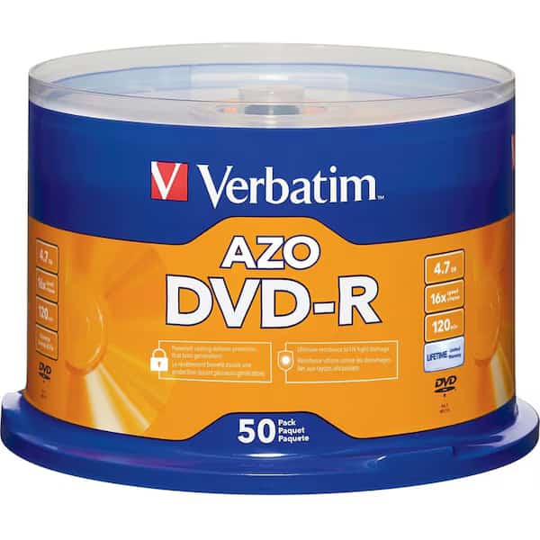 Verbatim DVD-R, 95101, 16X Speed, 4.7GB, For Recoreders/Drives, Branded, 50/Pk