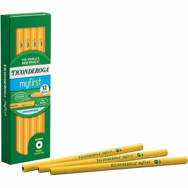 Dixon Beginners Woodcase Pencil with Protection, HB#2, Black Lead, Yellow Barrel, Dozen