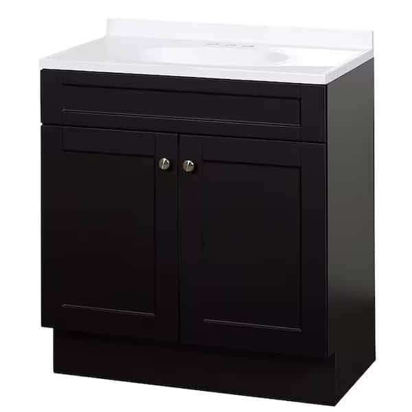 2Door Shaker Vanity with Top, Wood, Espresso, Cultured Marble Sink, White Sink