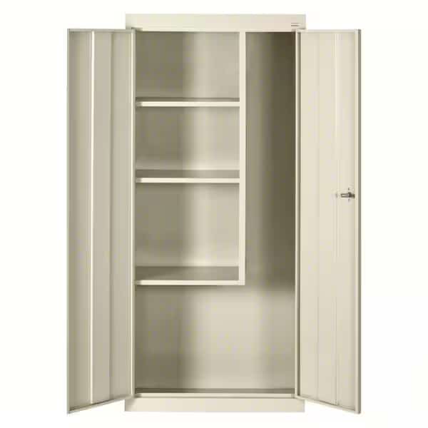 Janitorial Storage Cabinet, 66 in H, 30 in W, 18 in D, Swing, Keyed, Putty, 4 Shelves