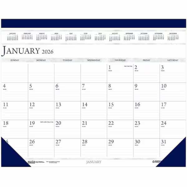 House of Doolittle HOD150HD Desk Pad Calendar- Perf. Top- Jan-Dec- 22in.x17in.- Gray-Blue the product will be for the current year.