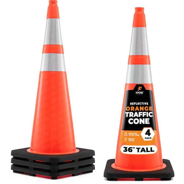 Traffic Safety Cone, 36 in, PVC, Dual 6 in & 4 in Reflective Collar, Orange, 4 pk
