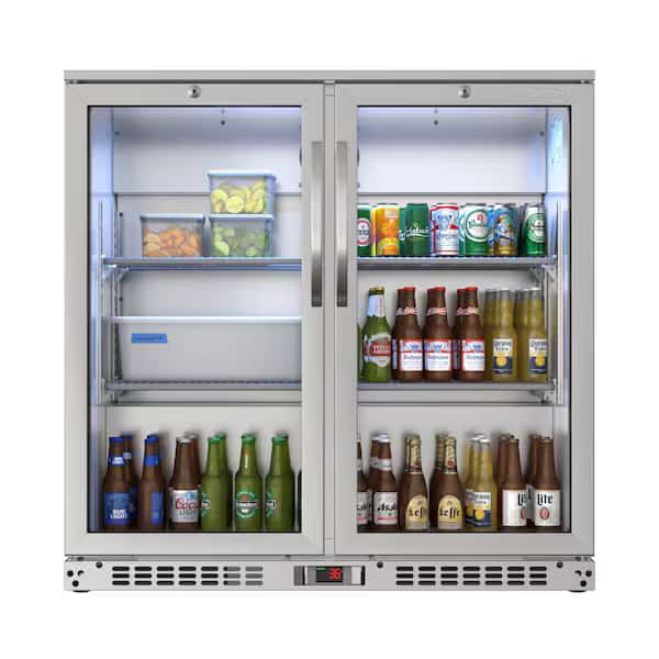2 Door Stainless Steel Back Bar Cooler Counter Height Glass Door Refrigerator with LED Lighting