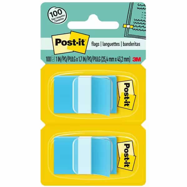 Post-it Flags, 1" Wide, Blue, 50 Flags/Dispenser, 2 Dispensers/Pack