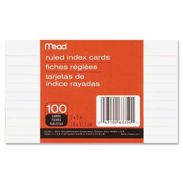 Mead 3 in. H X 5 in. W Ruled Index Cards White 100 pk