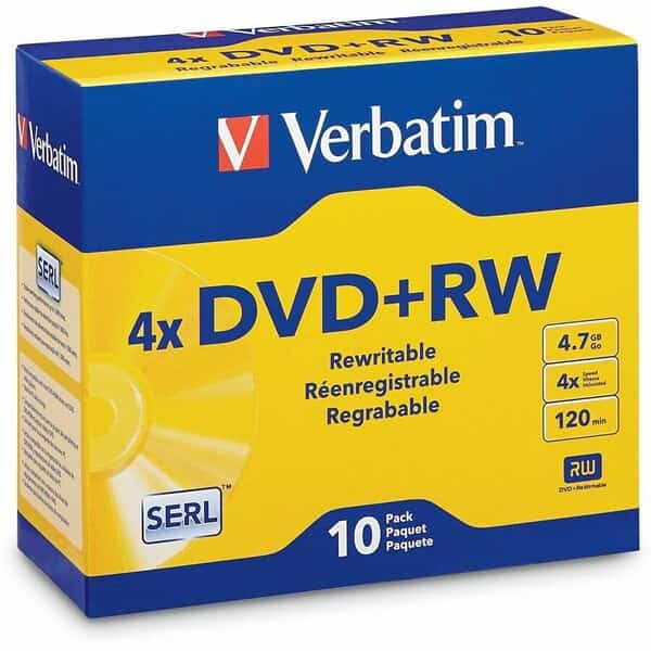Verbatim DVD+RW, 94839, 1X-4X Speed, 4.7GB, Branded, 10/Pk
