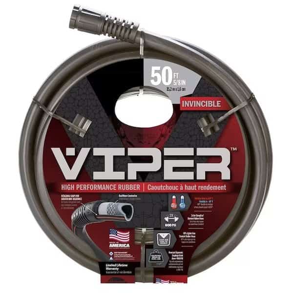 Viper Garden Hose, 58 in, 50 ft L, Rubber, Black