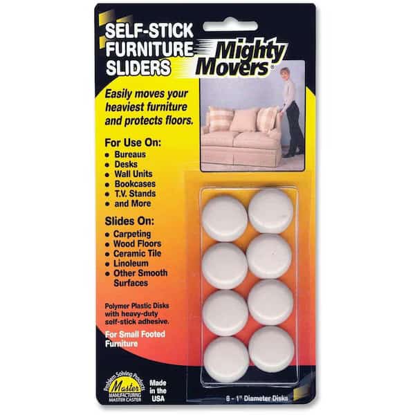 Furniture Glides, Self-Stick, Round, 1", PK8