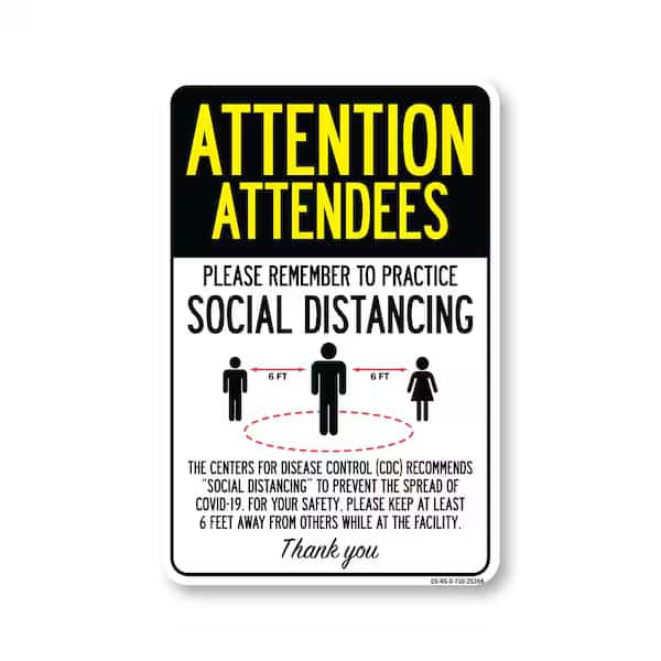 Public Safety Sign, Attendees Practice Social Distancing, 10in X 7in Decal, OS-NS-D-710-25398