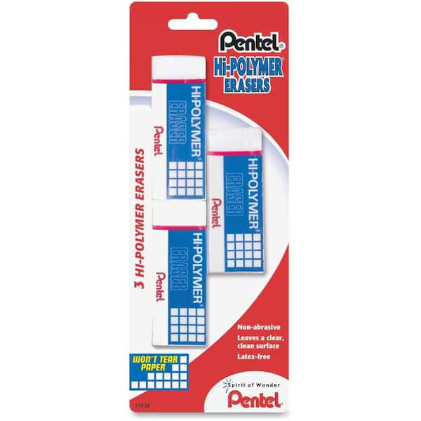 Hi-Polymer Eraser, Rectangular, Medium, White, Latex-Free Hi-Polymer, 3/Pack