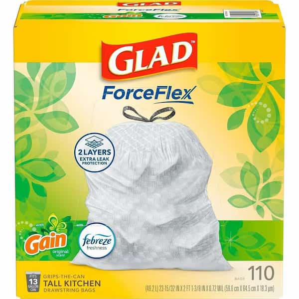 13 gal Trash Bags, 0.72 mil (18 Micron), White, 110 PK