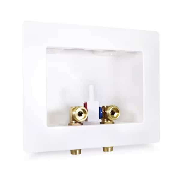 Washing Machine Outlet Box, Dual Drain, Assembled W/ 1/2'' Press Valves, White ABS