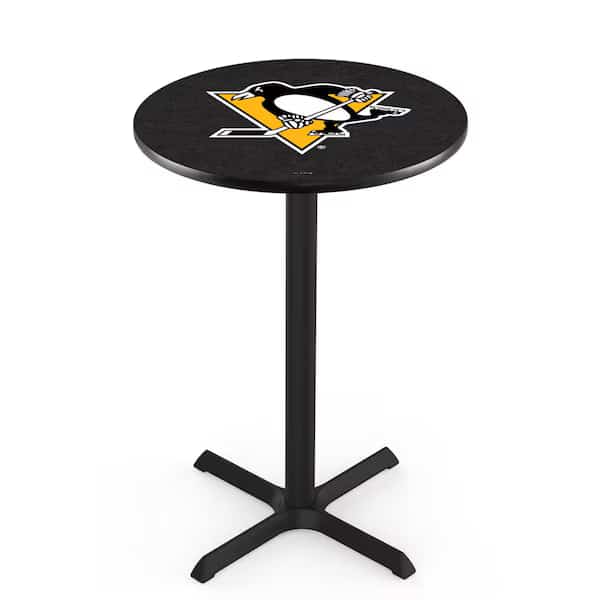 36" Blk Wrinkle Pittsburgh Penguins Pub Table, 36" dia. Top