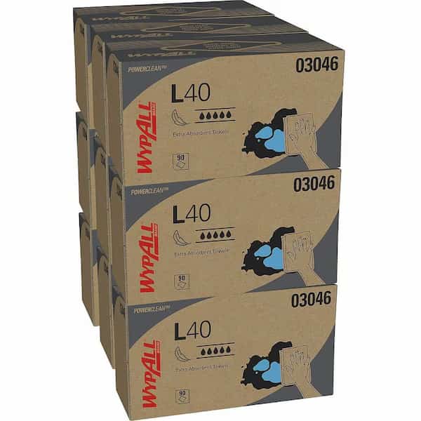 WypAll PowerClean L40 Extra Absorbent Towels (03046), Pop-Up Box, Limited Use Towels, White, PK9