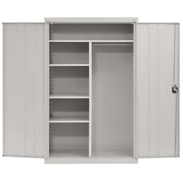 Combo Wardrobe Storage Cabinet, 72 in H, 46 in W, 24 in D, Recessed Pull, Keyed, Light Gray