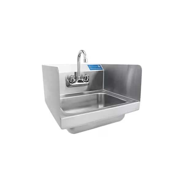 Stainless Steel Wall Mounted Hand Sink 12 in. x 16 in. with Side Splash and Faucet