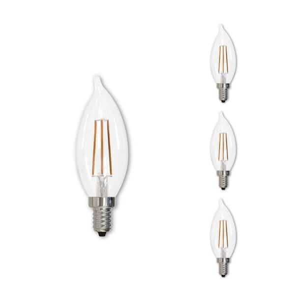 60w CA10 Clear Dimmable Edison Style Filament LED Light Bulb (E12) Candelabra Screw Base, 2700K, 4PK