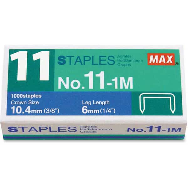 Max No. 11 Mini Staples for HD-11FLK, 1/4" Leg, 3/8"Crown Flat Clinch, 1,000/Box