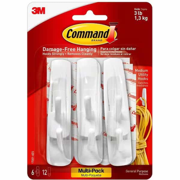 Medium Utility Hook Value Pack, White, 6PK